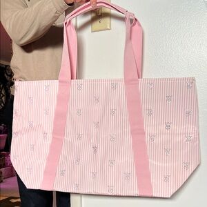 Victoria’s Secret Pink Striped Bling Logo Tote Bag